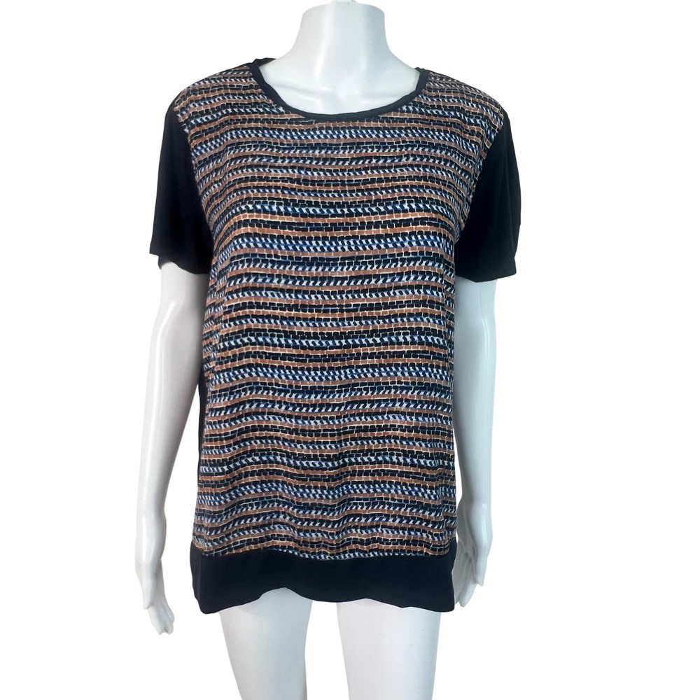 Scotch & Soda Maison Top Tee Navy Linen Mixed Media Mosaic Boho Relaxed Size M